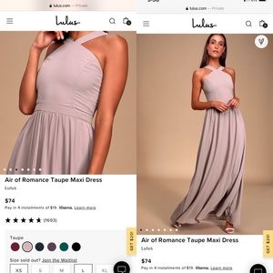 Lulus taupe maxi dress/ bridesmaid dress